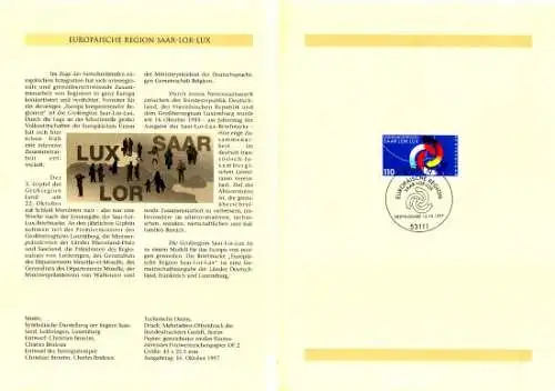 D,Bund Blatt 36/97 Europ. Region Saar-Lor-Lux (Marke MiNr.1957)