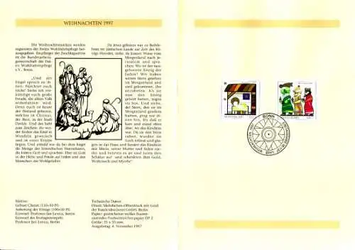 D,Bund Blatt 38/97 Weihnachten, Geburt und Anbetung (Marken MiNr.1959-1960)