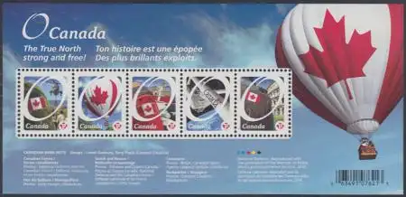 Kanada Mi.Nr. Block 136 Nationalflagge, Soldatenheim, Heißluftballon, ISS u.a.