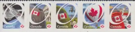 Kanada Mi.Nr. 2691-95 Nationalflagge, Soldatenheim Heißluftballon ISS skl. (5W.)