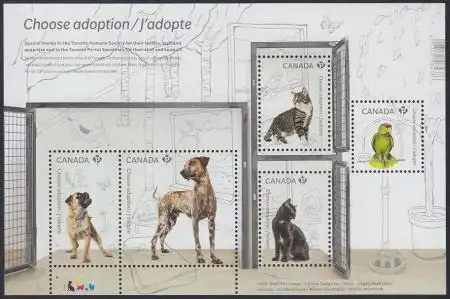 Kanada Mi.Nr. Block 173 Adoption Hund, Katze, Papagei aus Tierheimen