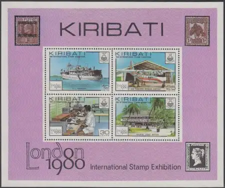 Kiribati Mi.Nr. Block 7 LONDON 1980, Schulschiff, Flughafen, Funker, Postamt 