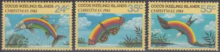 Kokos-Inseln Mi.Nr. 126-28 Weihnachten 1984, Fisch-Schmetterling-Vogel (3 Werte)