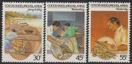 Kokos-Inseln Mi.Nr. 131-33 Kokos-malaiische Kultur, Handwerk (3 Werte)