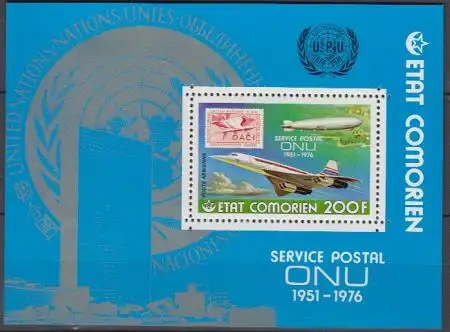 Komoren Mi.Nr. Block 49 Graf Zeppelin, Concorde und UNO New York MiNr.36 