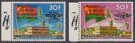 Komoren Mi.Nr. 448-49 75.Jahrestag 1.Motorflug Gebrüder Wright, ICAO (2 Werte)