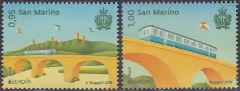 San Marino MiNr. 2737-38 Europa 18, Brücken, Triebwagen a.Valdragone-Br. (2 W.)