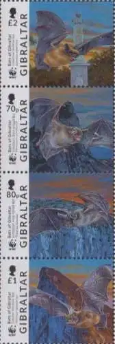 Gibraltar MiNr. Zdr.1832-35 Weltweiter Natrurschutz, Fledermäuse, Viererstreifen