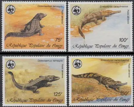 Kongo (Brazzaville) Mi.Nr. 1063-66 Weltweiter Naturschutz, Krokodile (4 Werte)