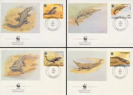 Kongo (Brazzaville) Mi.Nr. 1063-66 Weltweiter Naturschutz, Krokodile (4 Briefe)