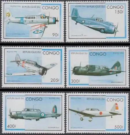 Kongo (Brazzaville) Mi.Nr. 1484-89 Militärflugzeuge 2.Weltkrieg (6 Werte)