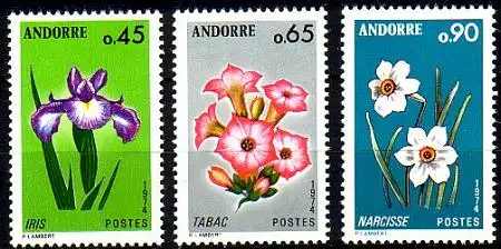 Andorra frz. Mi.Nr. 255-57 Blumen (3 Werte)