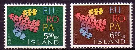 Island Mi.Nr. 354-55 Europa 61, Tauben (2 Werte)
