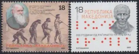 Makedonien Mi.Nr. 508-09 Persönlichkeiten Charles Darwin,Louis Braille (2 Werte)