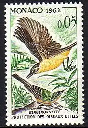 Monaco Mi.Nr. 700 Vogelschutz, Schafstelze (0,05)