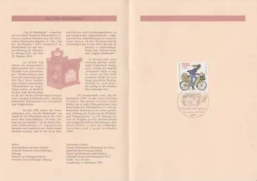 D,Bund Blatt 29/95 Tag der Briefmarke, Postbotin auf Fahrrad (Marke MiNr.1814)
