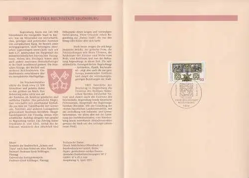 D,Bund Blatt 10/95 750 Jahre Freie Reichsstadt Regensburg (Marke MiNr.1786)