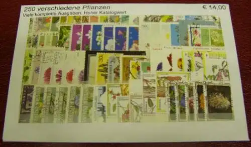 Pflanzen, Paket mit 250 verschiedenen Briefmarken (siehe Abbildung)