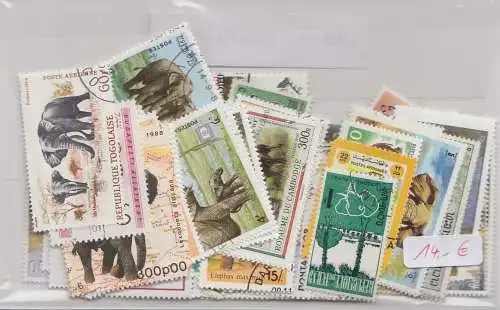 Elefanten, Paket mit 100 verschiedenen Briefmarken (siehe Abbildung)