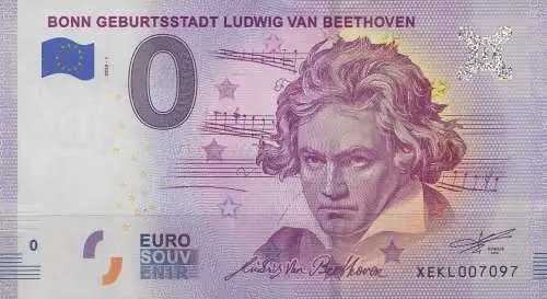 0 - Euro - Souvenir-"Banknote" Bonn Geburtsstadt Ludwig van Beethoven 