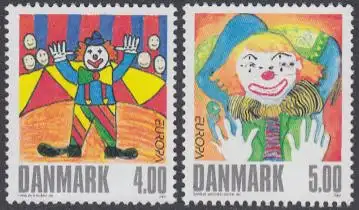Dänemark Mi.Nr. 1310-11 Europa 02, Zirkus, Clown (2 Werte)