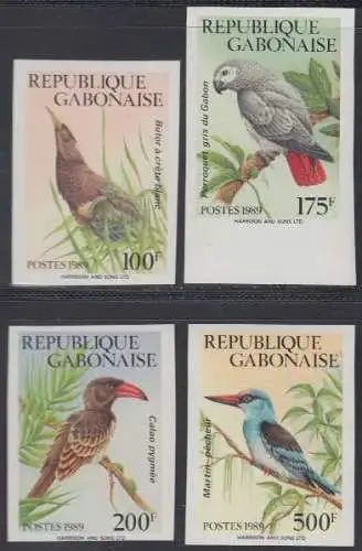 Gabun Mi.Nr. 1030-33U Vögel, u.a. Reiher und Papagei (4 Werte)