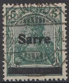 Saargebiet Mi.Nr. 4 a I Marke Deutsches Reich, Germania mit Aufdruck Sarre (5)