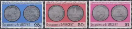St.Vincent-Grenadinen Mi.Nr. 80-82 200J. USA-Unabhängigkeit, 25c-Münze (3 Werte)