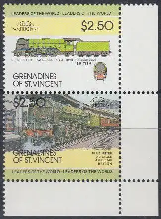 St.Vincent-Grenadinen Mi.Nr. Zdr.298-99 Lokomotiven, Blue Peter A2 Class (2 W.)