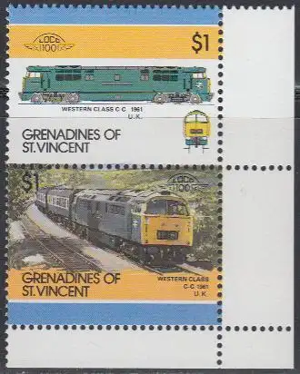 St.Vincent-Grenadinen Mi.Nr. Zdr.466-67 Lokomotiven, Western Class (2 Werte)