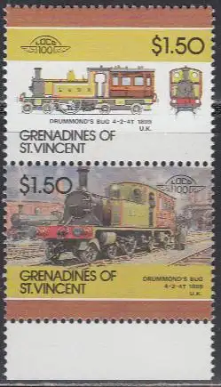 St.Vincent-Grenadinen Mi.Nr. Zdr.468-69 Lokomotiven, Drummond`s Bug (2 Werte)