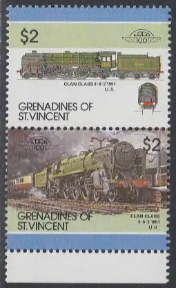 St.Vincent-Grenadinen Mi.Nr. Zdr.470-71 Lokomotiven, Clan Class (2 Werte)