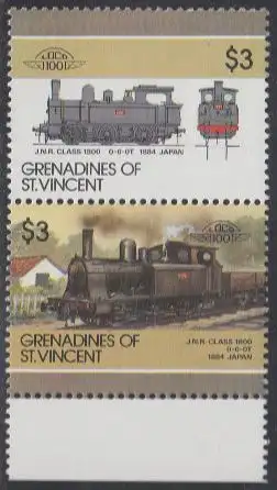 St.Vincent-Grenadinen Mi.Nr. Zdr.472-73 Lokomotiven, J.N.R. Class 1800 (2 Werte)