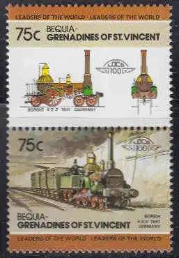St.Vincent-Grenadinen-Bequia Mi.Nr. Zdr.58-59 Lokomotiven, Borsig (2 Werte)