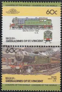 St.Vincent-Grenadinen-Bequia Mi.Nr. Zdr.86-87 Lokomotiven, Baltic (2 Werte)