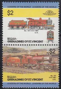 St.Vincent-Grenadinen-Bequia Mi.Nr. Zdr.88-89 Lokomotiven, No.737 (2 Werte)