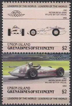 St.Vincent-Grenadi.-Union Isl. Mi.Nr. Zdr.124-25 Autos, Watson/Meyer-Drake (2W.)