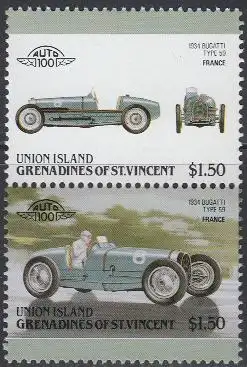 St.Vincent-Grenadi.-Union Isl. Mi.Nr. Zdr.184-85 Autos, Bugatti Type 59 (2 W.)