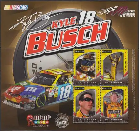 St.Vincent & die Grenadinen Mi.Nr. Klbg.6822-25 Kyle Busch, NASCAR 