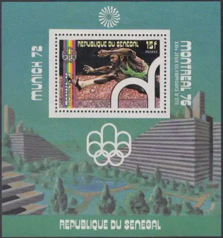 Senegal Mi.Nr. Block 13 Olympia 1972 München, 1976 Montreal, 110m-Hürden 