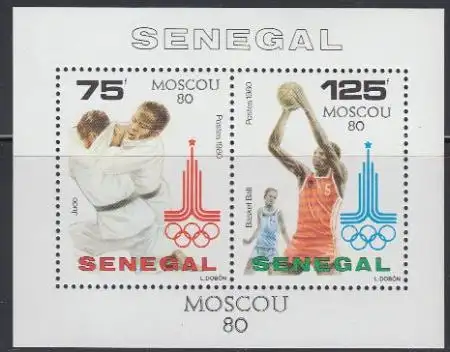 Senegal Mi.Nr. Block 39 Olympische Sommerspiele Moskau, Judo + Basketball 