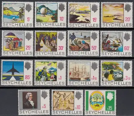 Seychellen Mi.Nr. 259-73 Freim. Geschichte (15 Werte)