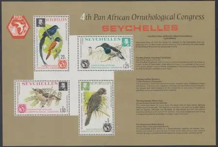 Seychellen Mi.Nr. Block 6 Panafrikanischer Ornithologenkongreß 