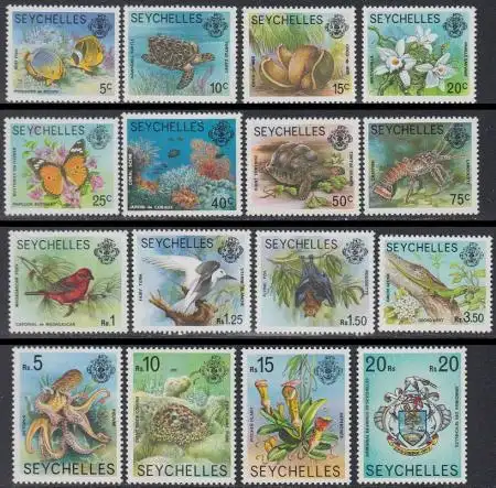 Seychellen Mi.Nr. 394-409I Freim. Fauna und Flora (16 Werte)