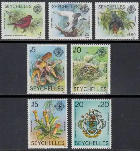 Seychellen Mi.Nr. 402-04,06-09III.I Freim. Fauna und Flora (7 Werte)