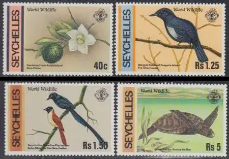 Seychellen Mi.Nr. 422-25 Naturschutz, Gardenie, Vögel, Schildkröte (4 Werte)