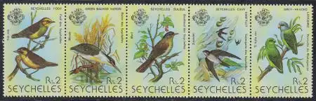 Seychellen Mi.Nr. Zdr.430-34 Vögel (Fünferstreifen)