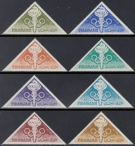 Sharjah Mi.Nr. 98-105A Olympia 1964 Tokio, Olympische Ringe, Fackel (8 Werte)