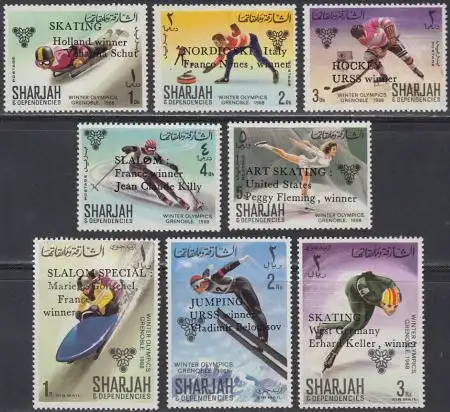 Sharjah Mi.Nr. 408-15A Olympia 1968 Grenoble, m.Aufdr. (8 Werte)