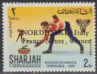 Sharjah Mi.Nr. 409A Olympia 1968 Grenoble, Curling, m.Aufdr. (2)
